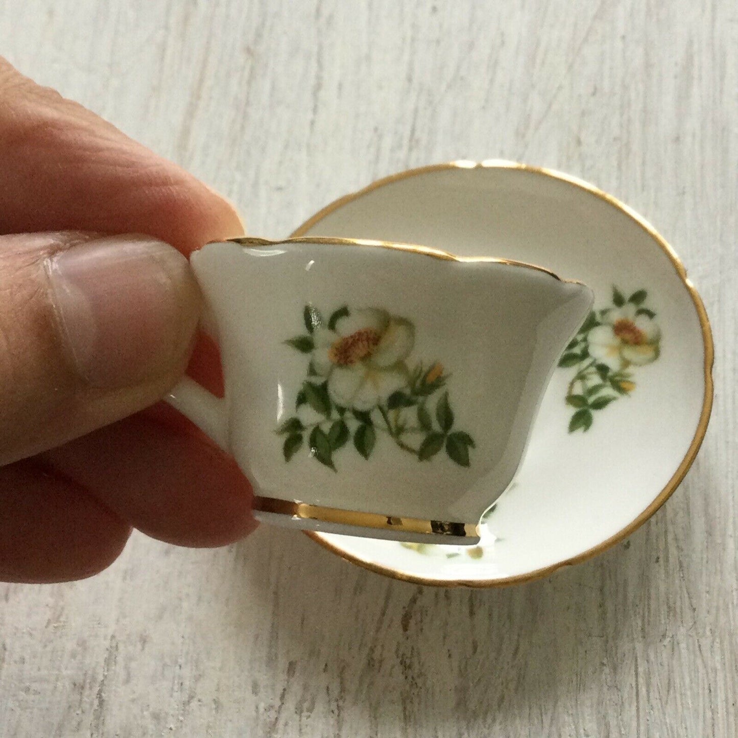 National Trust Miniature Cup And Saucer Oakley China Dog Rose Design Wild Rose