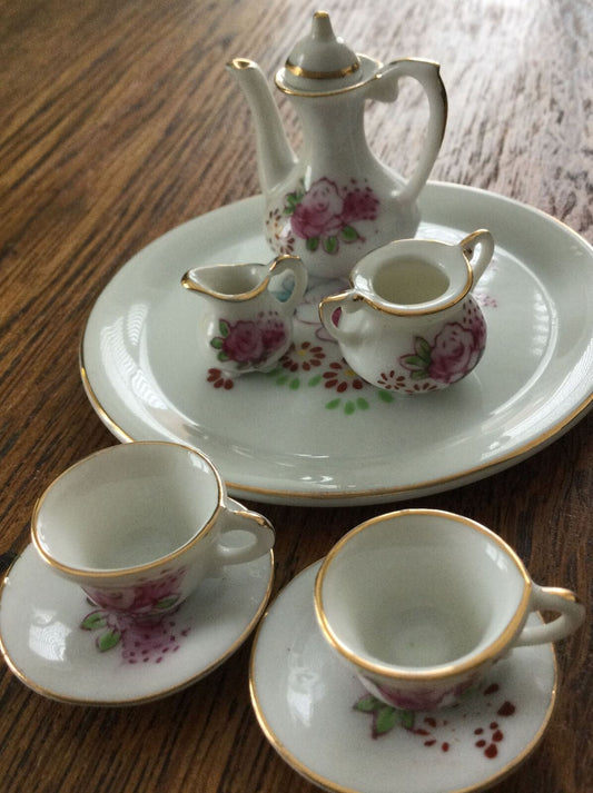 Pretty Miniature China Coffee Set - Tray Pot Sugar Bowl Creamer 2 X Cups Saucers. Daniel Fankhauser THUN china