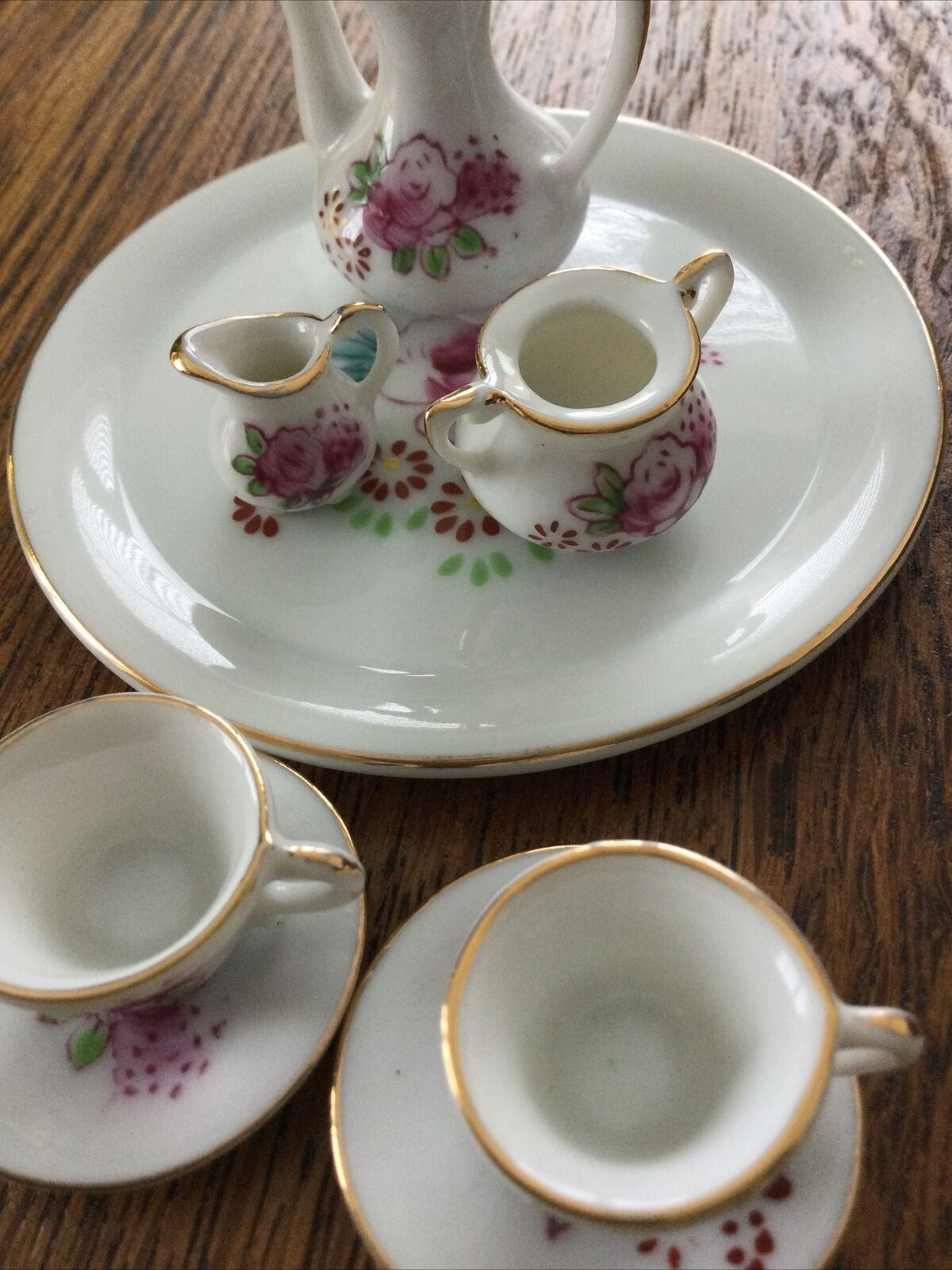 Pretty Miniature China Coffee Set - Tray Pot Sugar Bowl Creamer 2 X Cups Saucers. Daniel Fankhauser THUN china