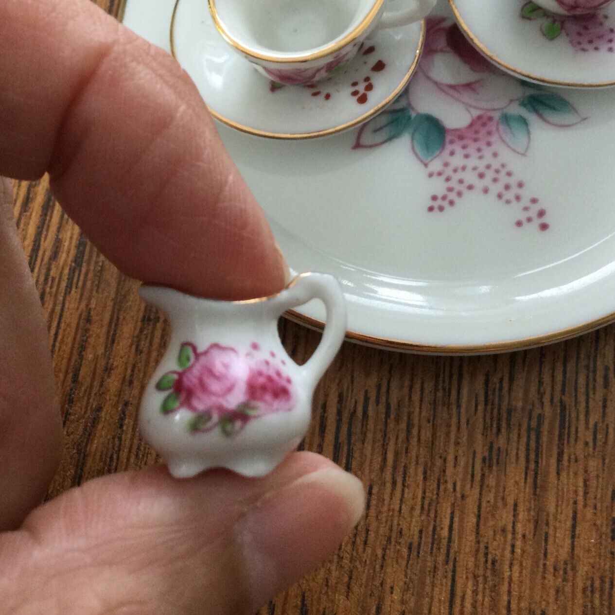 Pretty Miniature China Coffee Set - Tray Pot Sugar Bowl Creamer 2 X Cups Saucers. Daniel Fankhauser THUN china