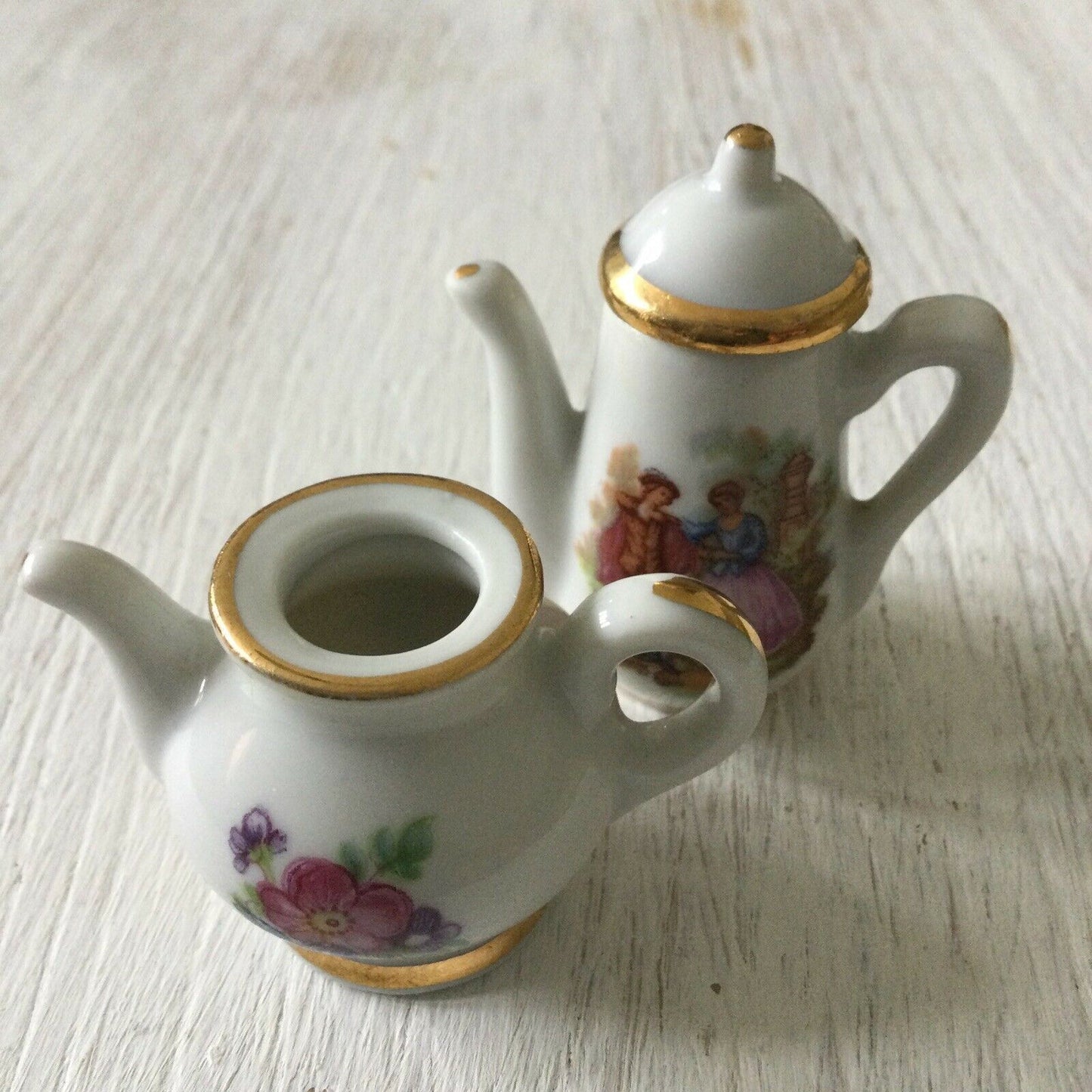 Vintage China Meissnel Limoges Miniature French Teapot And Coffee Pot. Lid Missing From Teapot