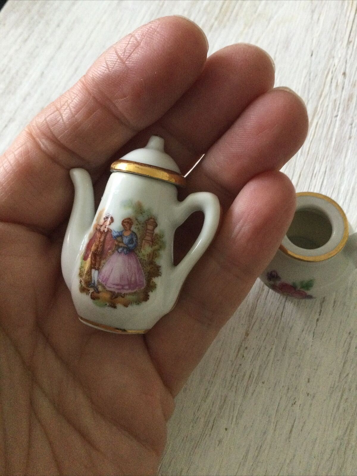 Vintage China Meissnel Limoges Miniature French Teapot And Coffee Pot. Lid Missing From Teapot