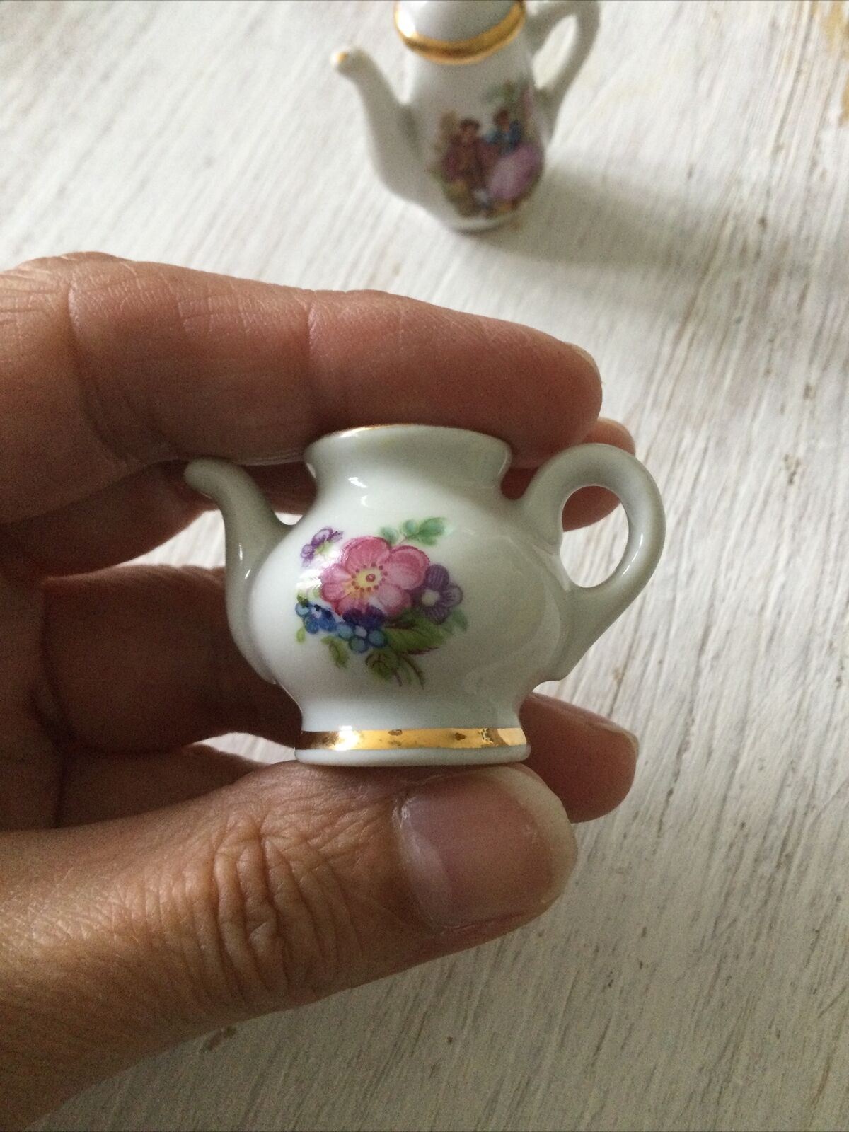 Vintage China Meissnel Limoges Miniature French Teapot And Coffee Pot. Lid Missing From Teapot