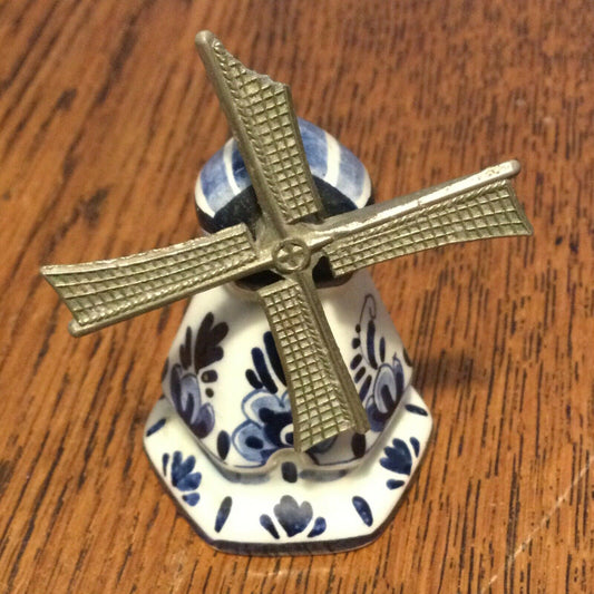 Delft Pottery Souvenir Windmill - Holland Netherlands - Blue and White - Sail Spins - SOME DAMAGE