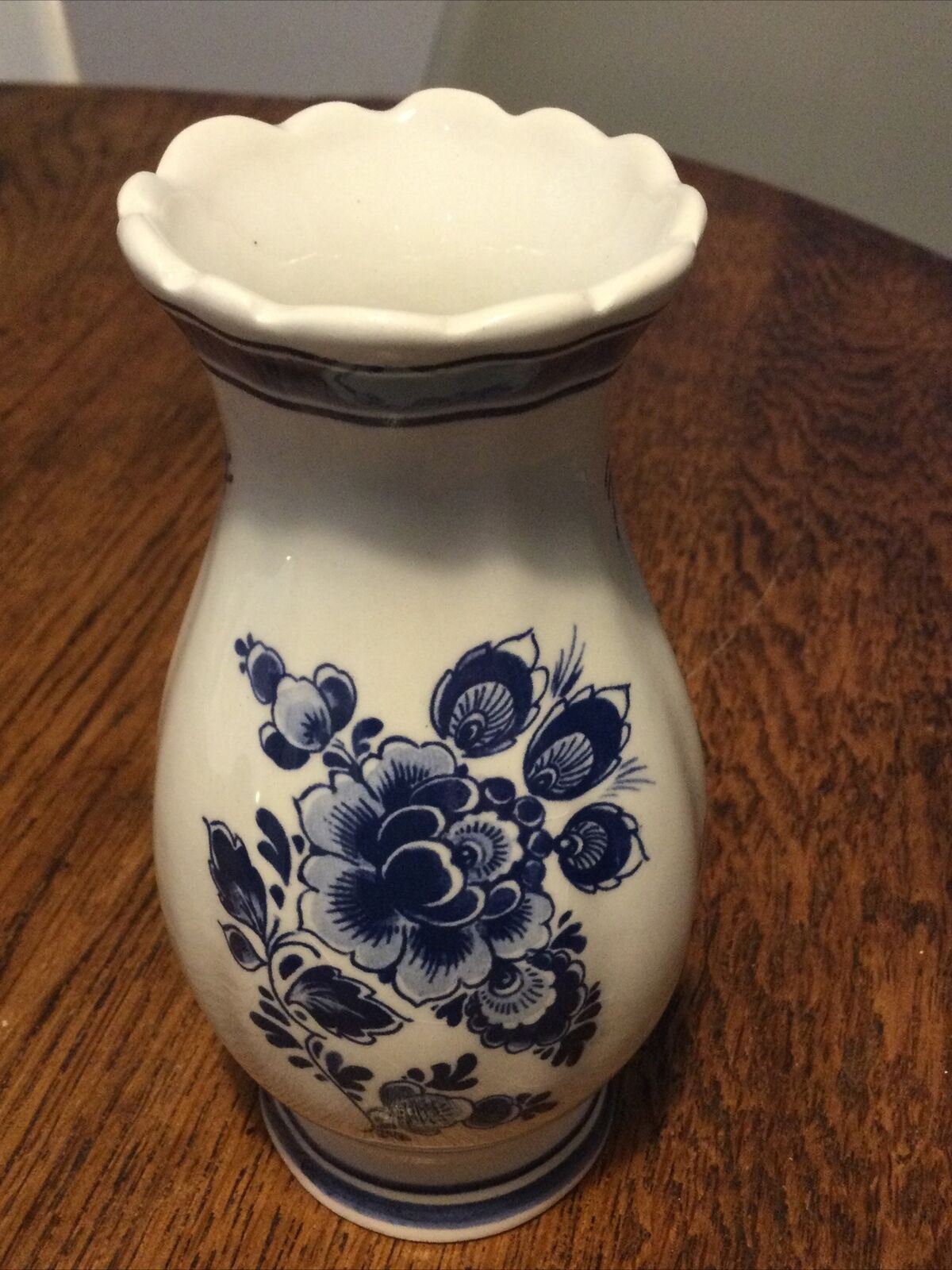 Delft Pottery Souvenir Posy Vase Holland Netherlands Blue White Windmill Flowers