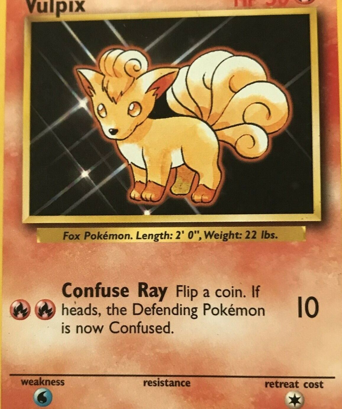 Vintage Pokemon Card 1999 VULPIX 68/102 Basic HP50 Fox Good Condition