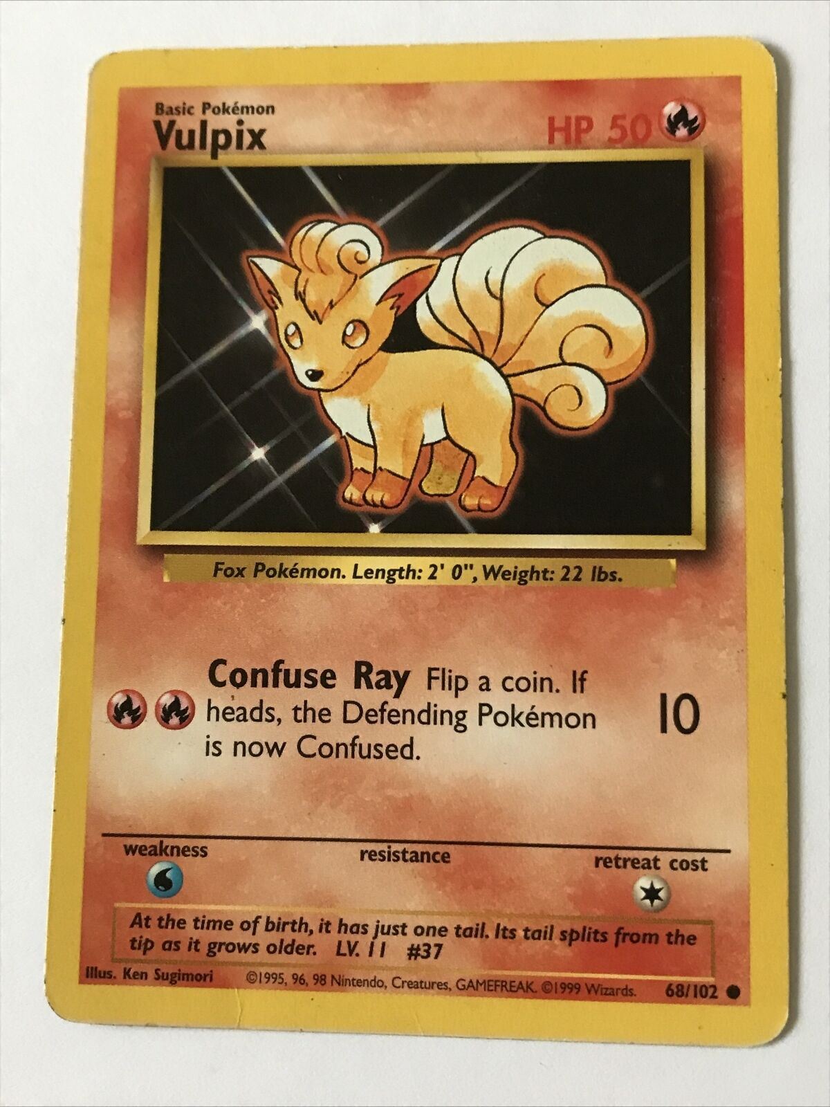 Vintage Pokemon Card 1999 VULPIX 68/102 Basic HP50 Fox Good Condition