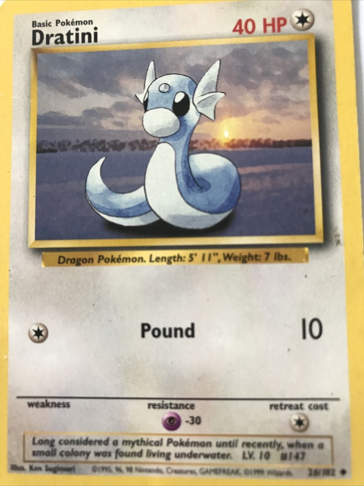 Vintage Pokemon Card DRATINI 26/102 1999 Played Basic 40HP Dragon