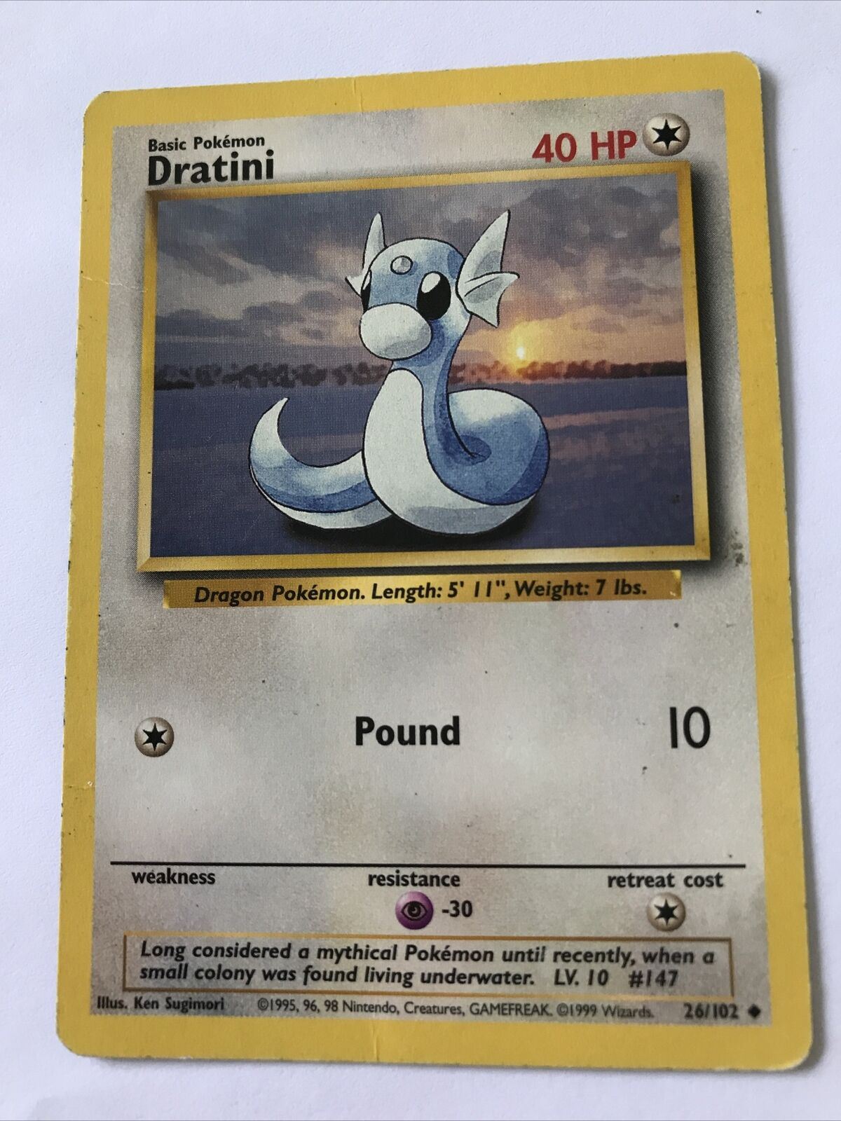 Vintage Pokemon Card DRATINI 26/102 1999 Played Basic 40HP Dragon