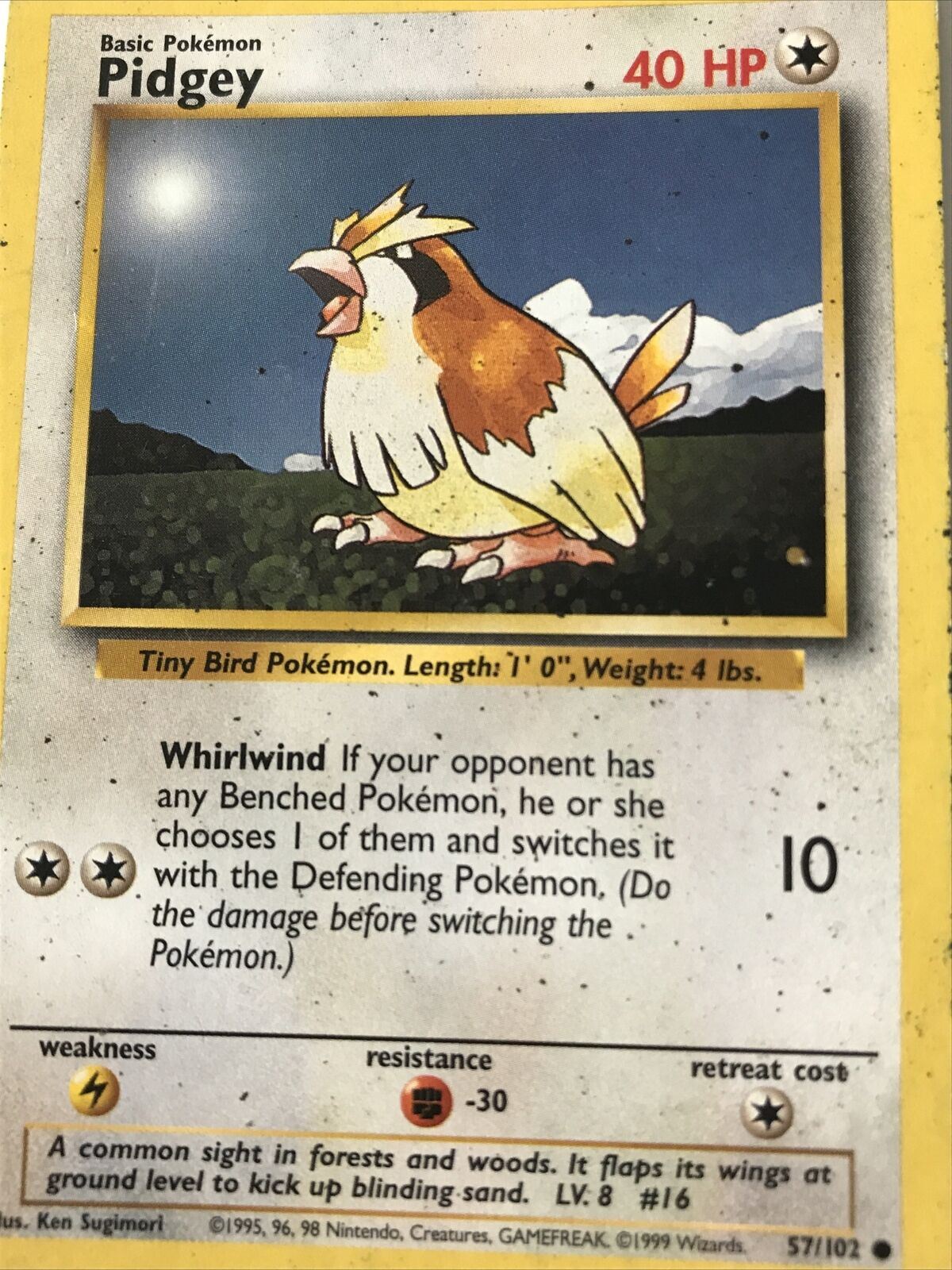 Vintage Pokemon Card PIDGEY 57/102 1999 Played Basic 40HP Wizards WOTC