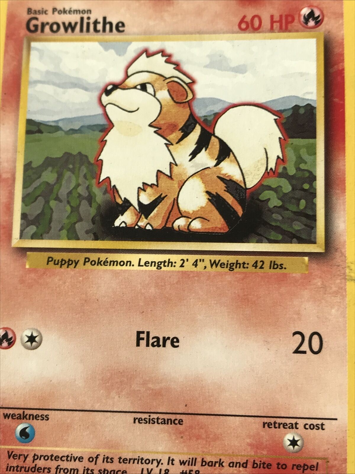 Vintage Pokemon Card GROWLITHE 28/102 1999 - 2000 Played Basic 60HP Wizards WOTC