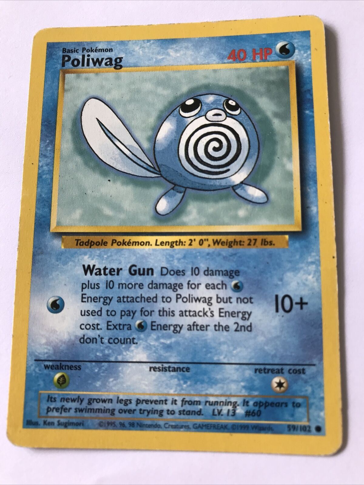 Vintage Pokemon Card POLIWAG 59/102 1999  Played Basic 40HP Wizards WOTC