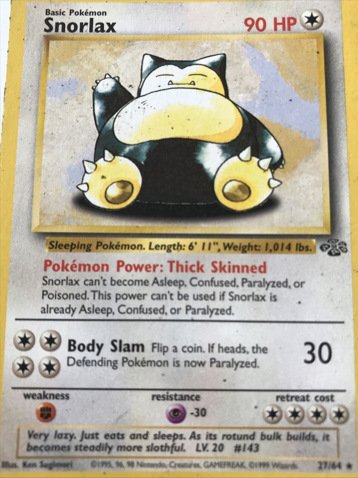 Vintage Pokemon card SNORLAX 27/64 Wizards 1999 Played Basic WOTC