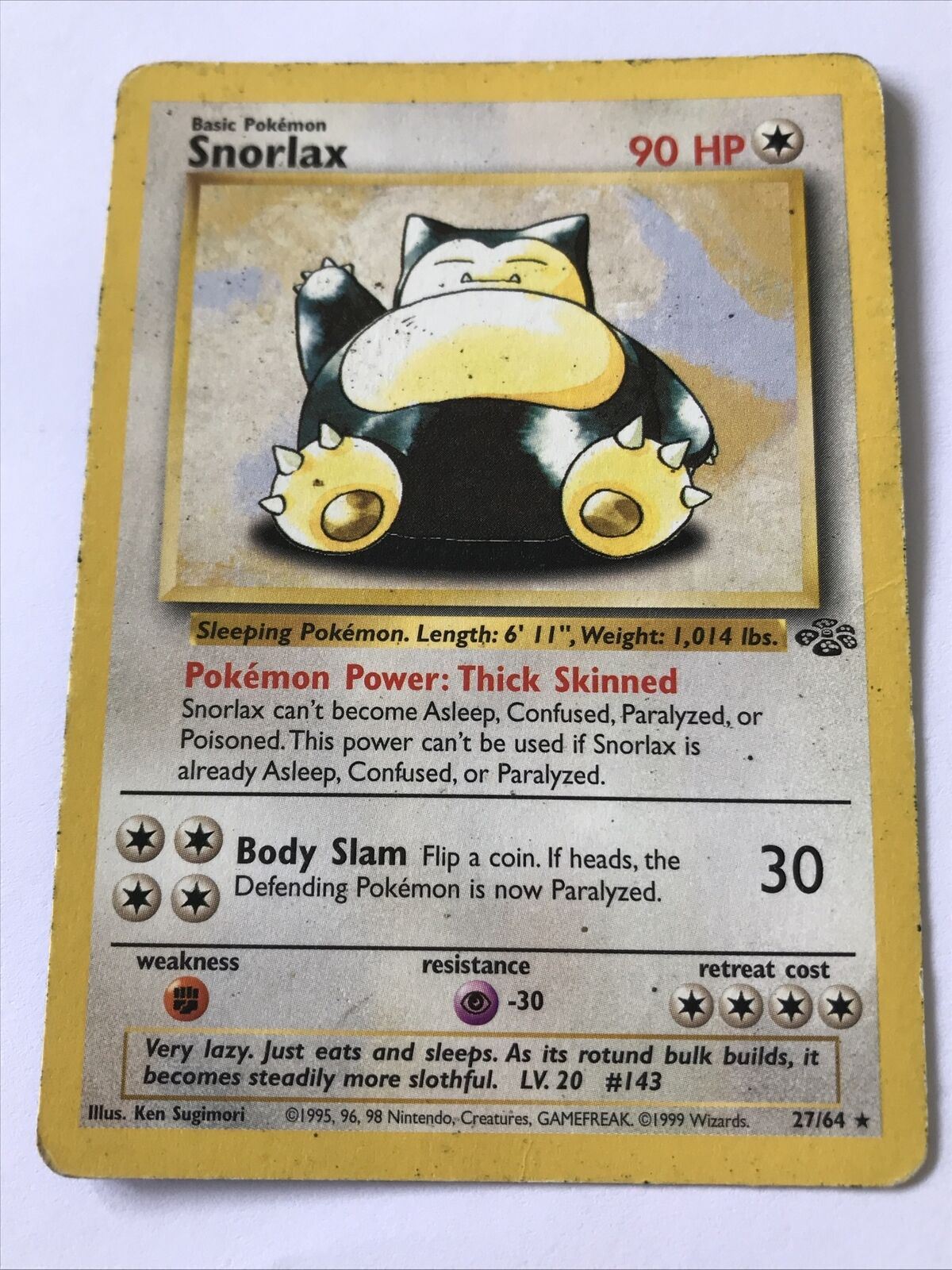 Vintage Pokemon card SNORLAX 27/64 Wizards 1999 Played Basic WOTC