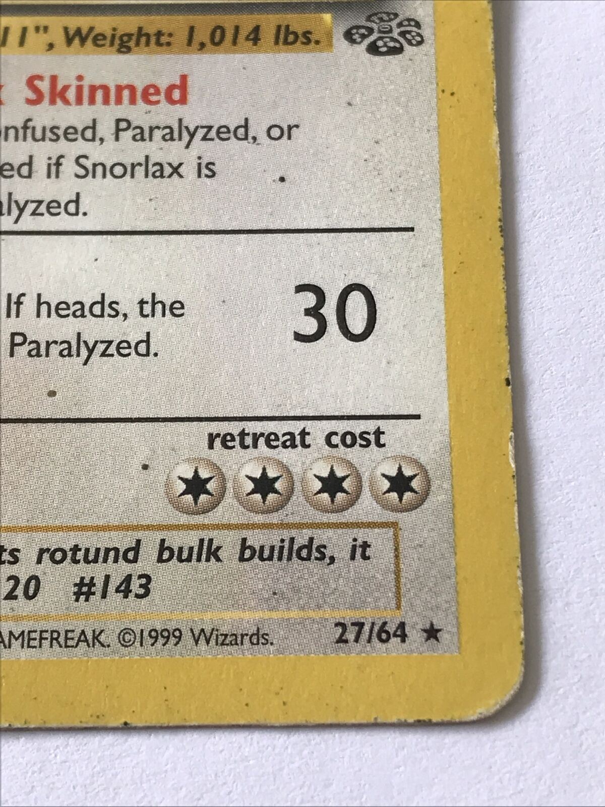 Vintage Pokemon card SNORLAX 27/64 Wizards 1999 Played Basic WOTC