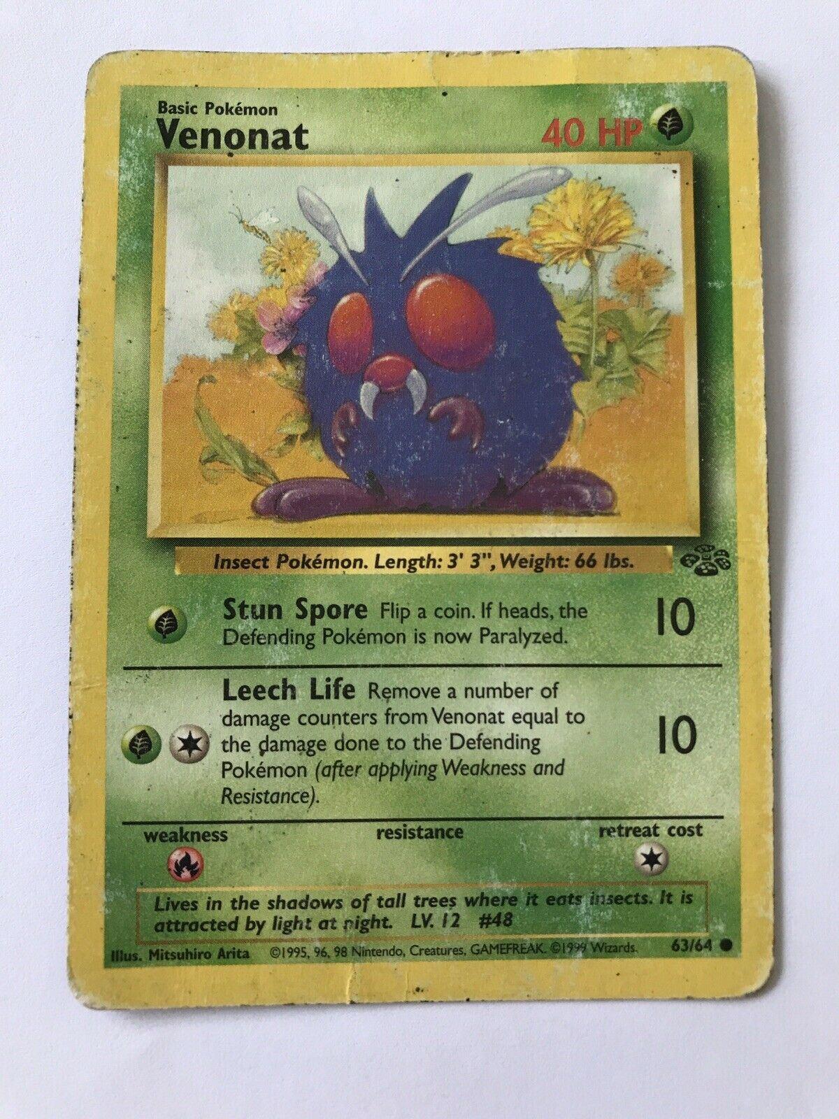 Vintage Pokemon card VENONAT 63/64 Wizards 1999 Played Basic WOTC