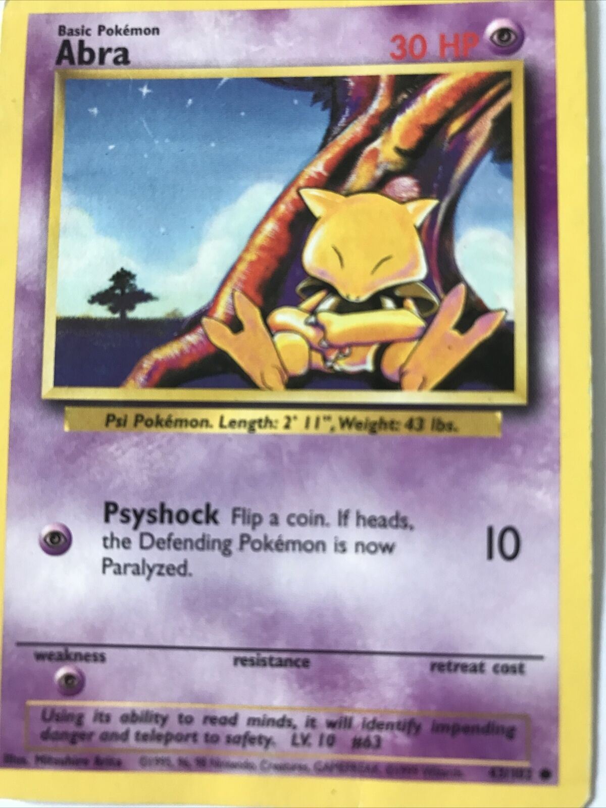 Vintage Pokemon card ABRA 43/102 Wizards 1999 Played Basic WOTC