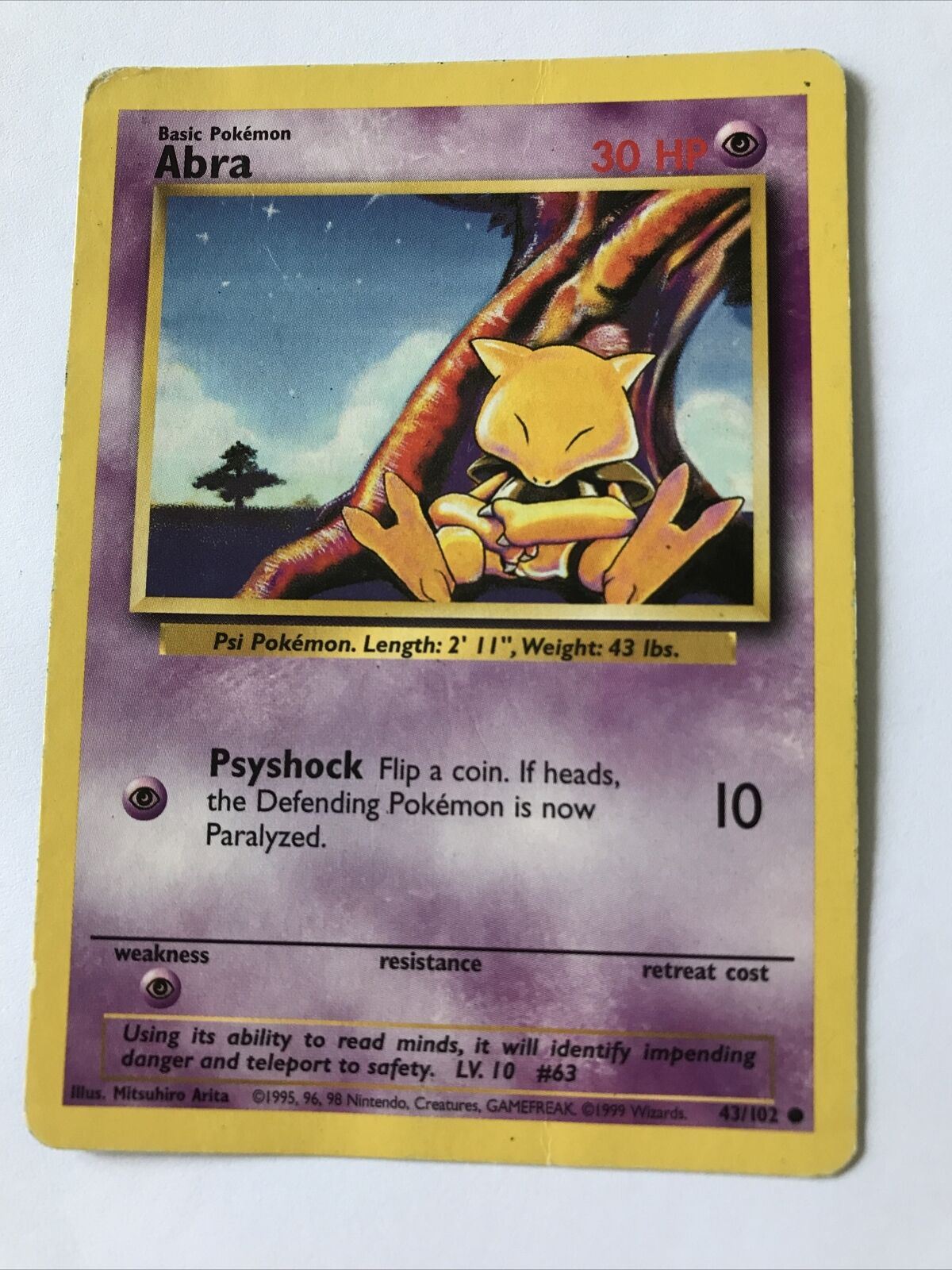 Vintage Pokemon card ABRA 43/102 Wizards 1999 Played Basic WOTC