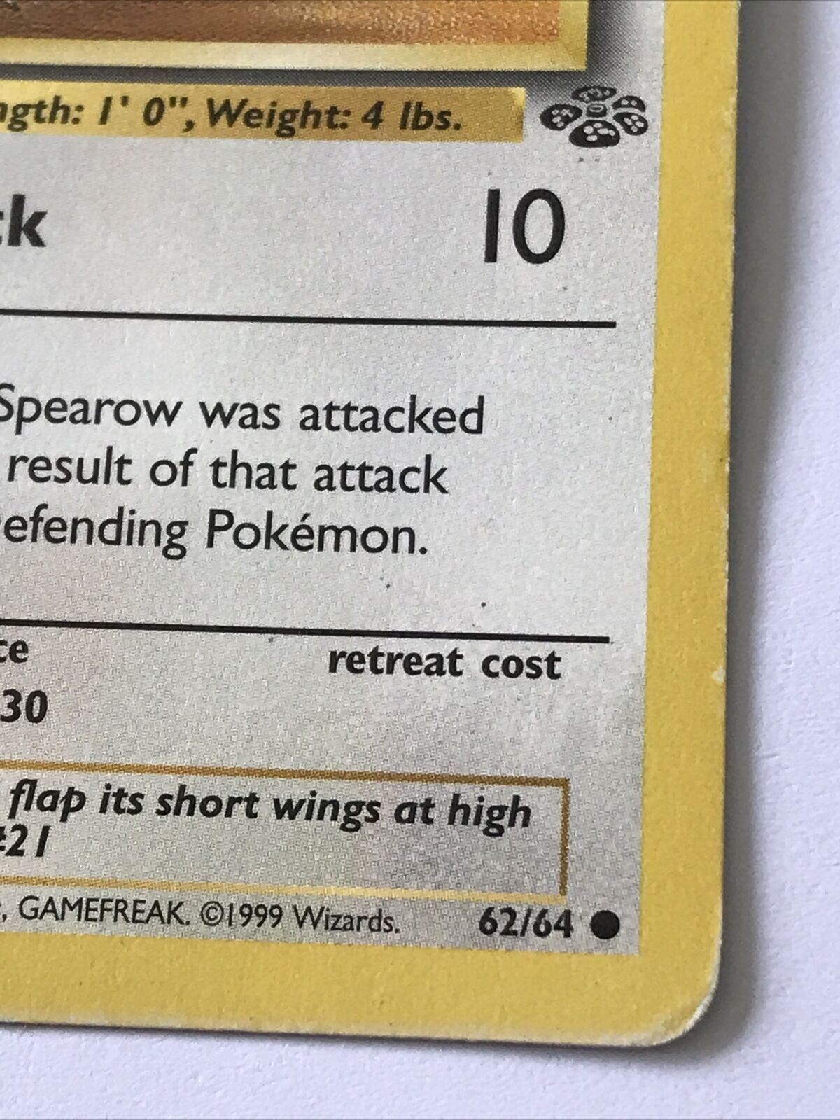 Vintage Pokemon card SPEAROW 62/64 Wizards 1999 Played Basic WOTC