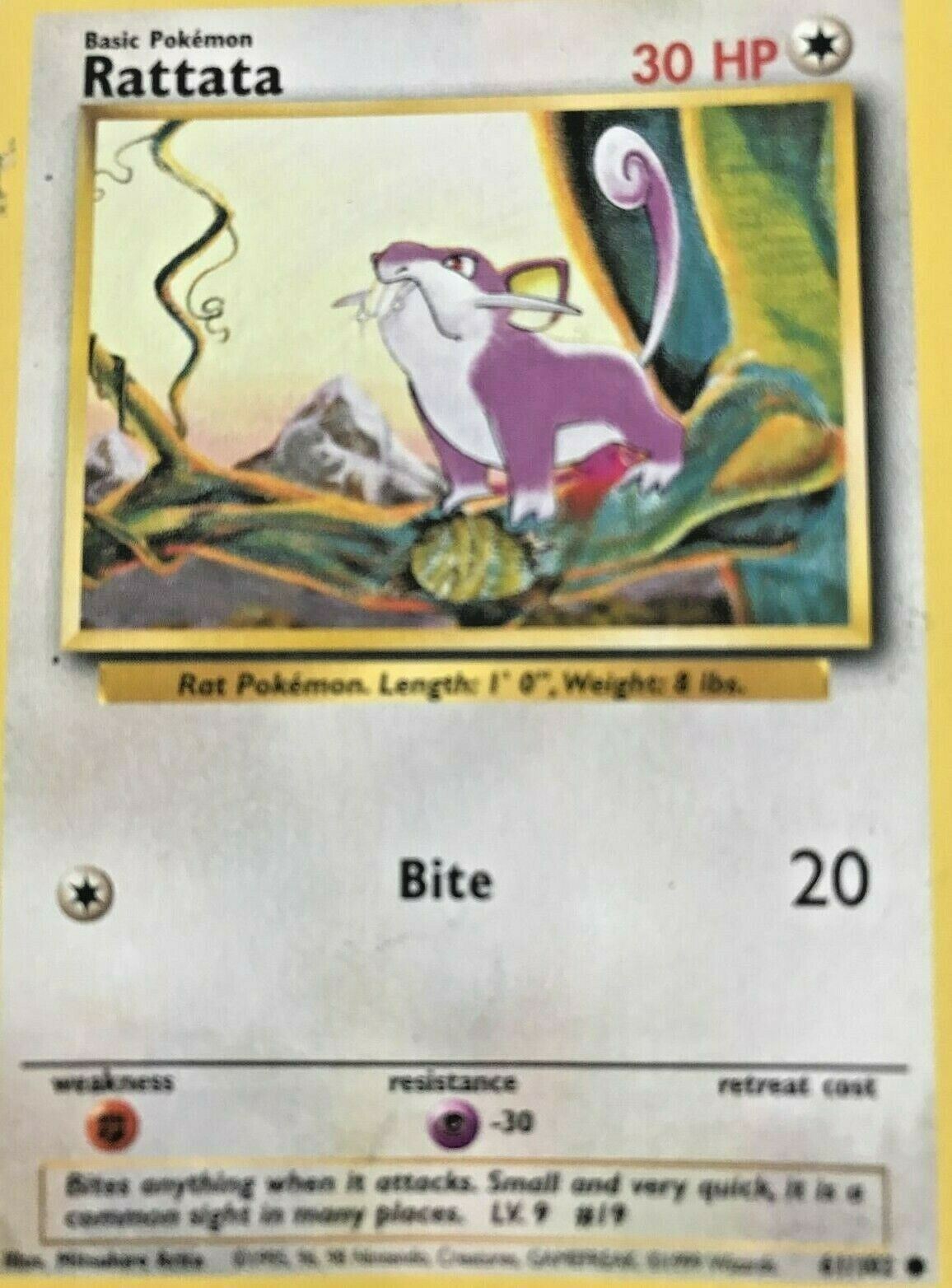 Vintage Pokemon card RATTATA 61/102 Wizards 1999 Played Basic WOTC