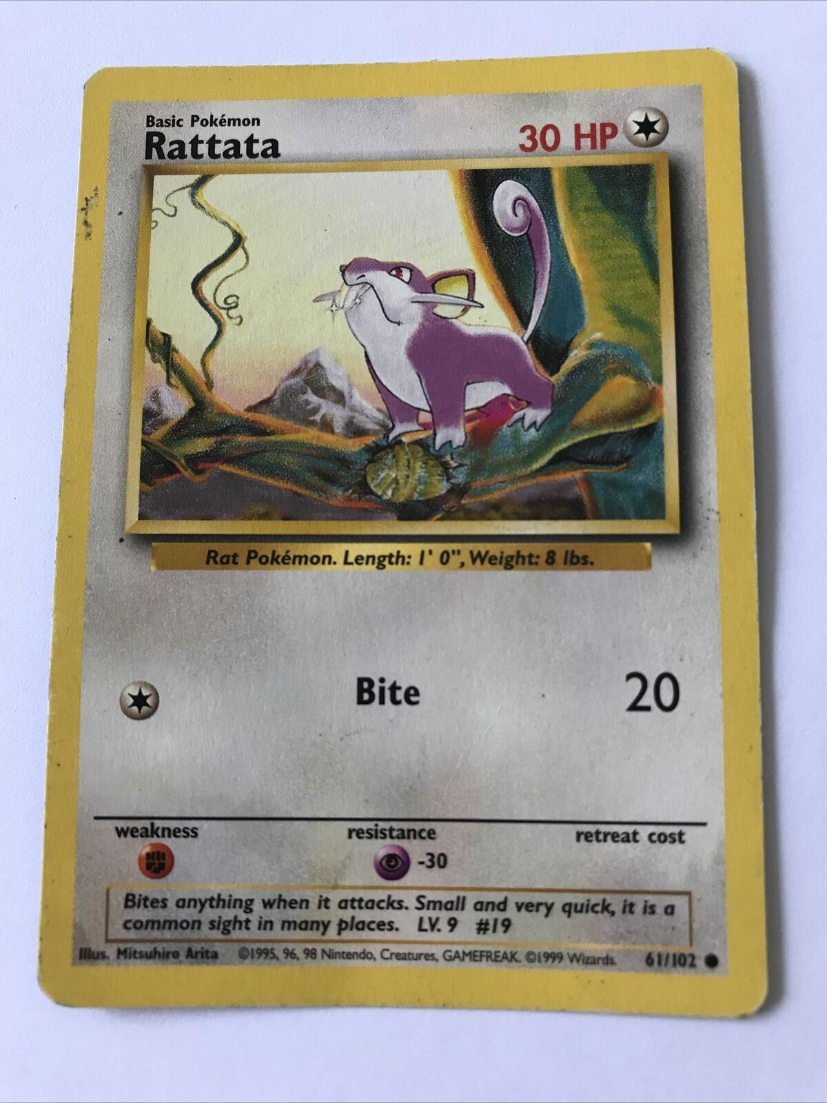 Vintage Pokemon card RATTATA 61/102 Wizards 1999 Played Basic WOTC