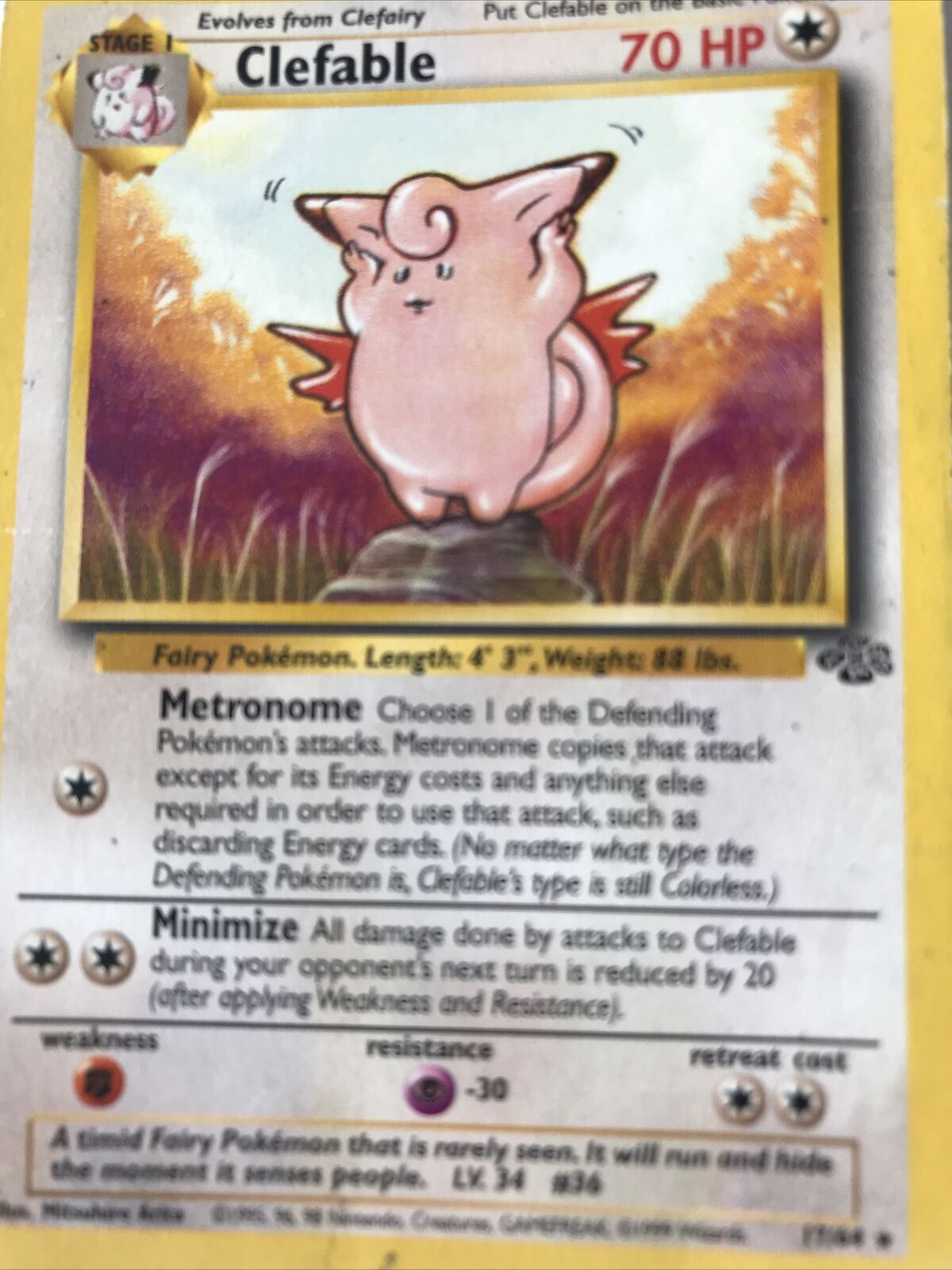 Vintage Pokemon card CLEFABLE 17/64 Wizards 1999 Played  WOTC Stage 1 Evolve