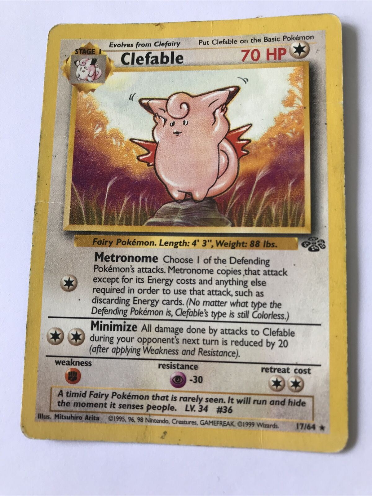 Vintage Pokemon card CLEFABLE 17/64 Wizards 1999 Played  WOTC Stage 1 Evolve