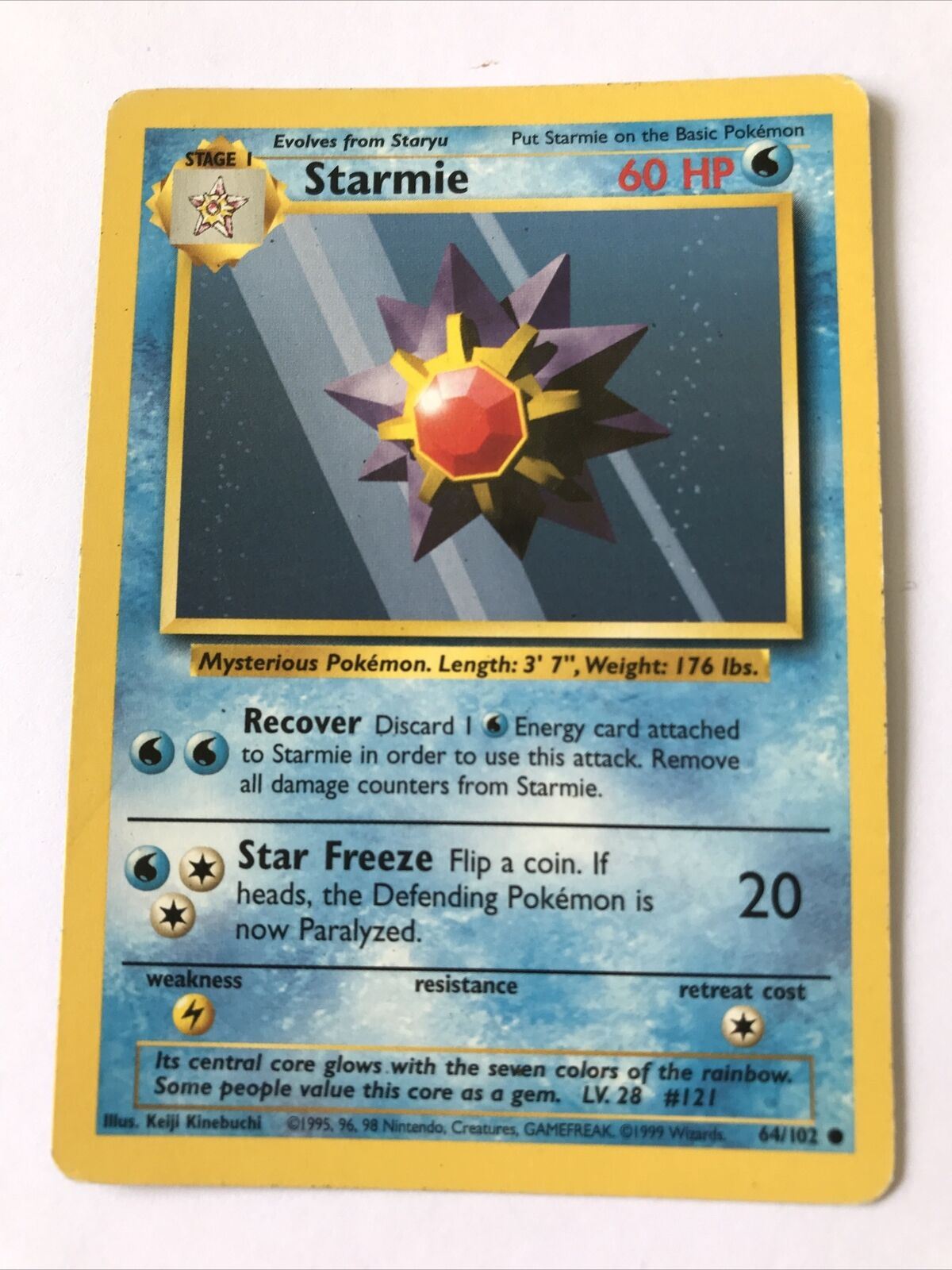 Vintage Pokemon card 64/102 STARMIE Wizards 1999 Played  WOTC Stage 1 Evolve