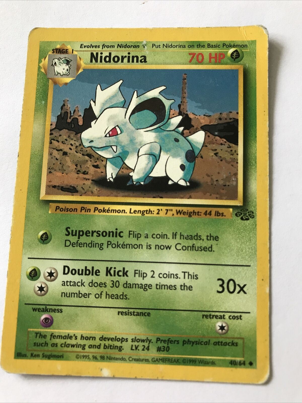 Vintage Pokemon card 40/64 NIDORINA Wizards 1999 Played  WOTC Stage 1 Evolve