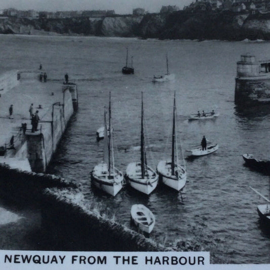 Vintage Photo Cigarette Card  Newquay From The Harbour 1939 1930s COASTWISE Huer