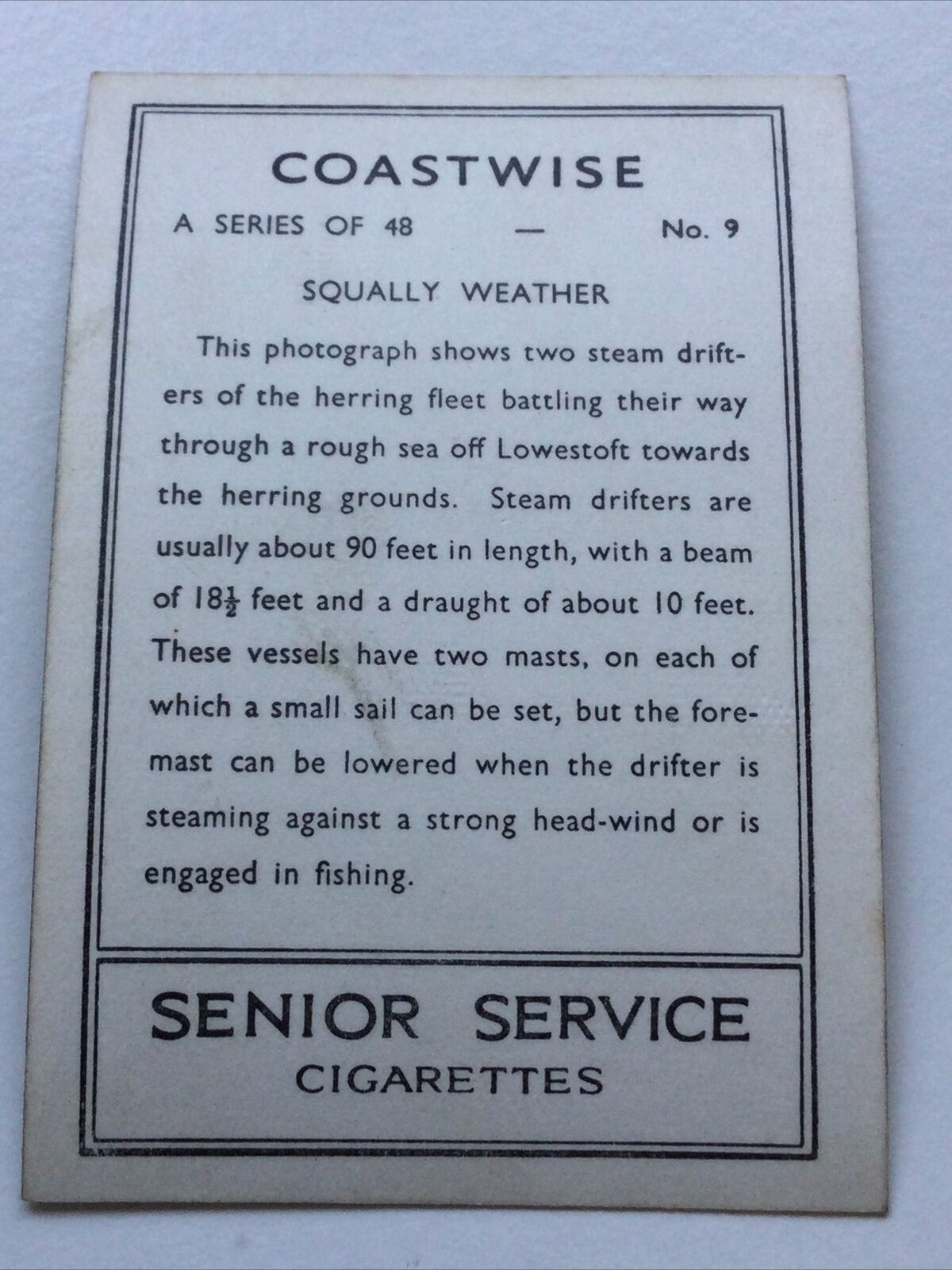 Vintage Photo Cigarette Card 1939 1930s Herring Fleet Lowestoft ‘Squally Weather' Card no. 9