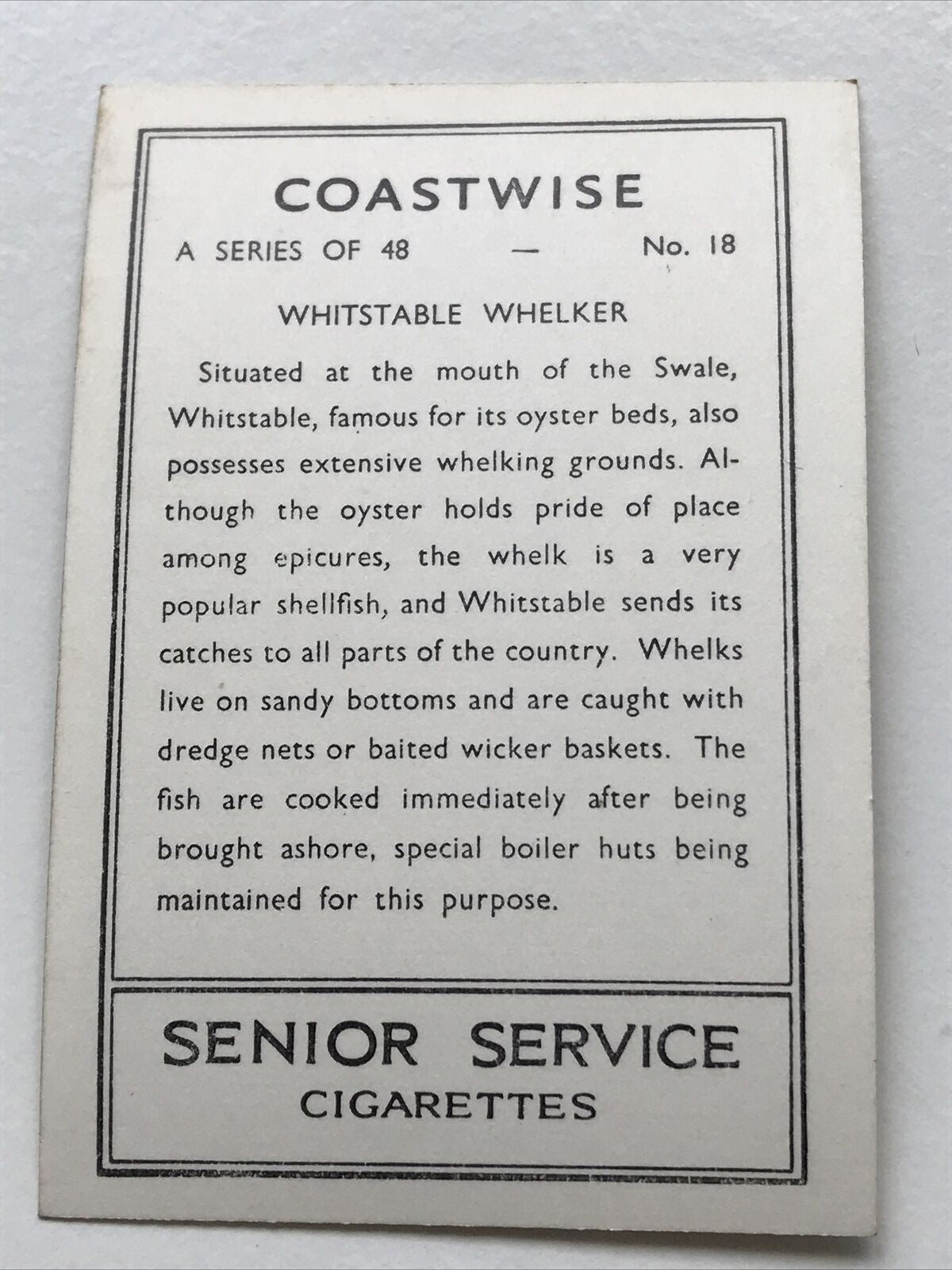 Vintage Photo Cigarette Card 1939 1930s Whitstable Whelker Senior Service No18