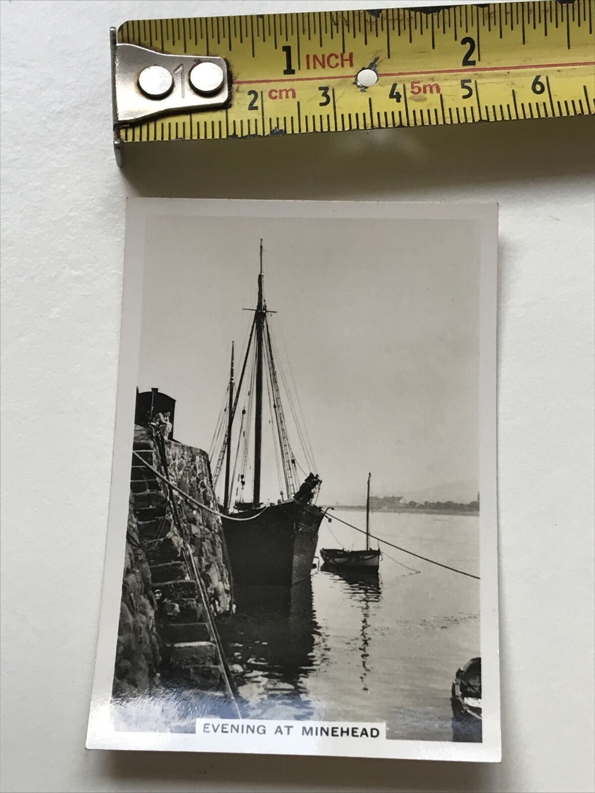 Vintage Photo Cigarette Card 1939 1930s Evening At Minehead. Schooner Harbour