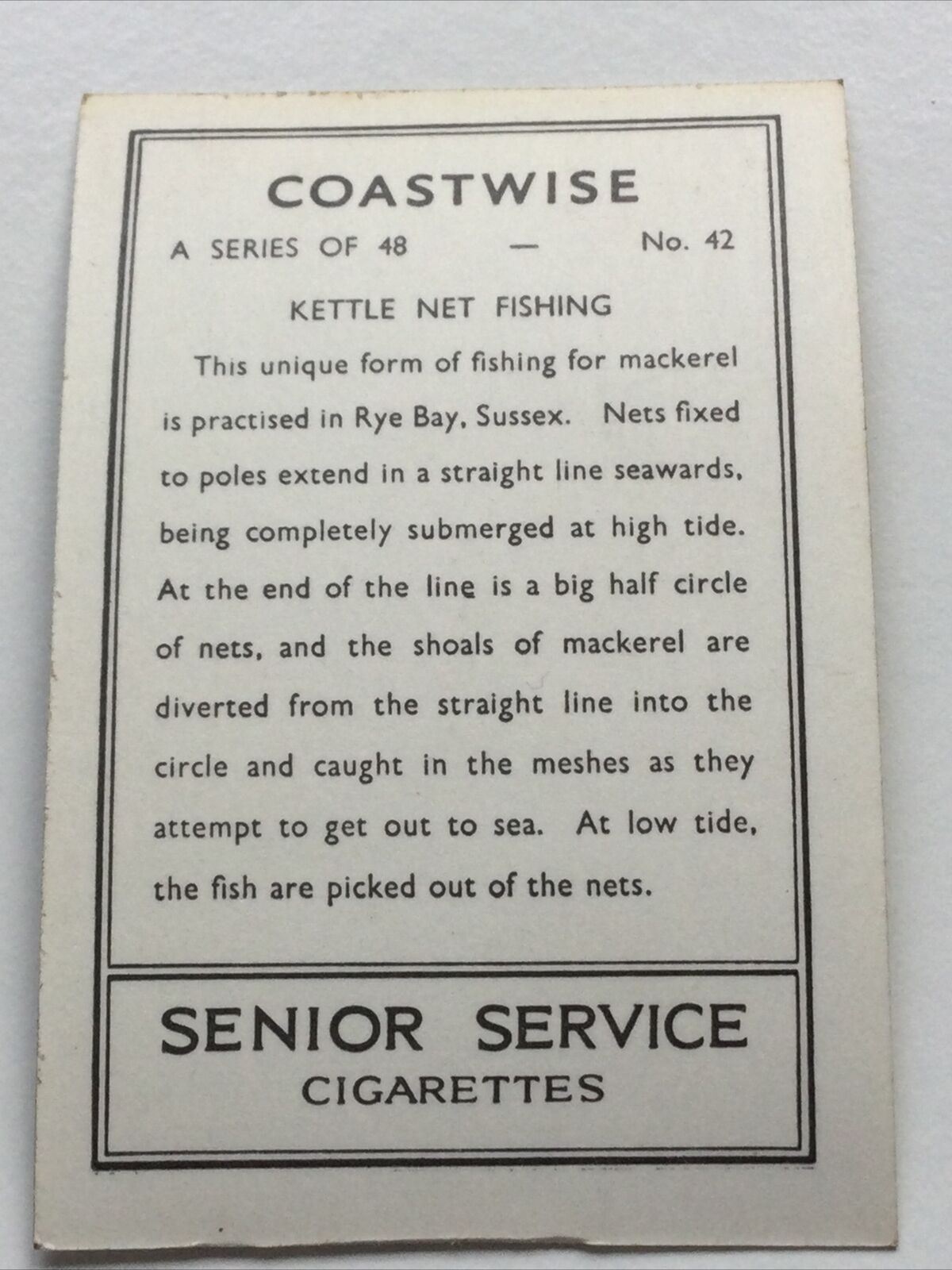 Vintage Photo Cigarette Card 1939 1930s KETTLE NET FISHING RYE BAY SUSSEX