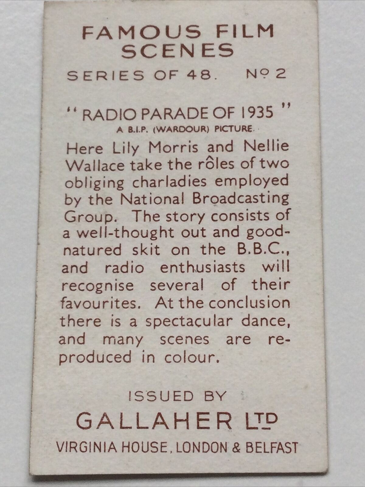 RADIO PARADE OF 1935 GALLAHER CIGARETTE CARD FAMOUS MOVIE SCENES #2 1930s Skit