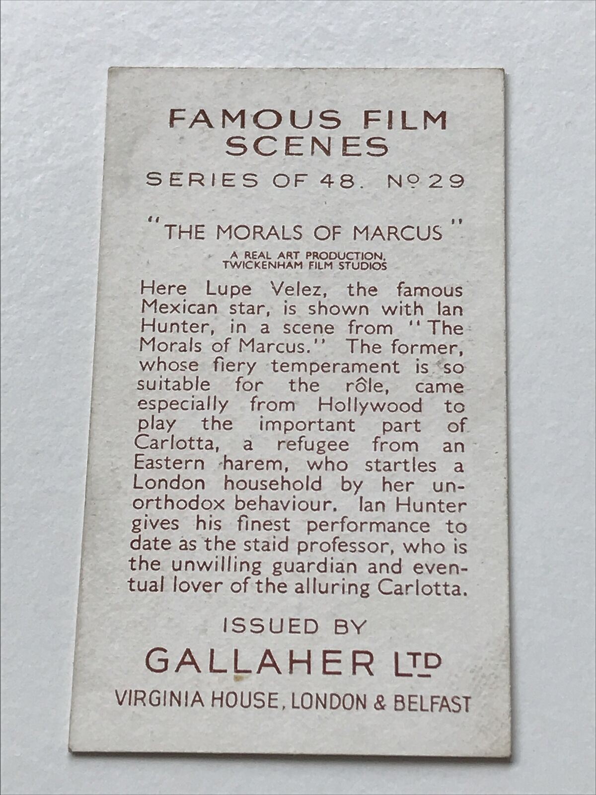 Gallaher Cigarette Card Famous Film Scenes #29 THE MORALS OF MARCUS IAN HUNTER