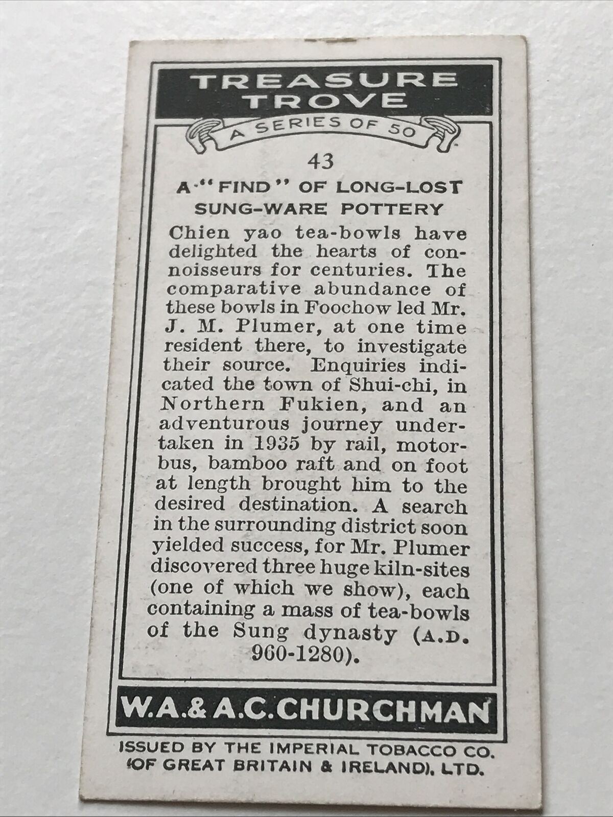 Churchmans Cigarette Card Treasure Trove #43 A Find Of Long Lost Sung Ware Potte