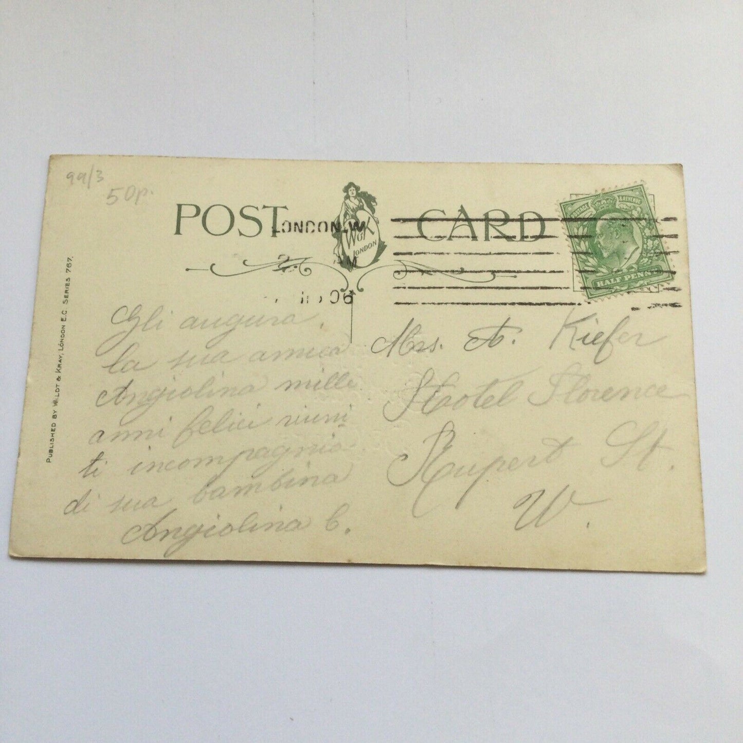 Antique 1900s Birthday Artist Postcard Sent To Hotel Florence, Rupert St Soho