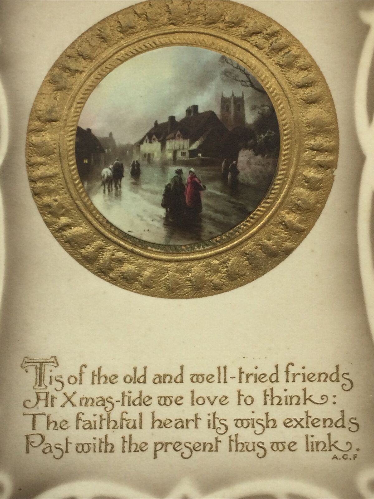 Antique 1914 Christmas Card WWI Old Friends ‘Shielding You From Every Danger’