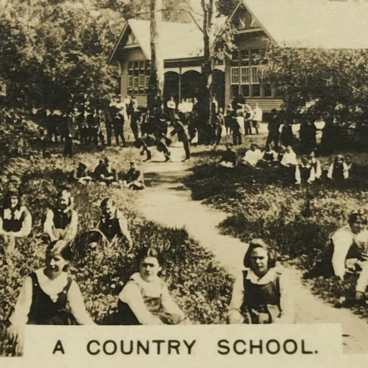 A COUNTRY SCHOOL Vintage Photo (cigarette Card?) AUSTRALIA Lessons Outside