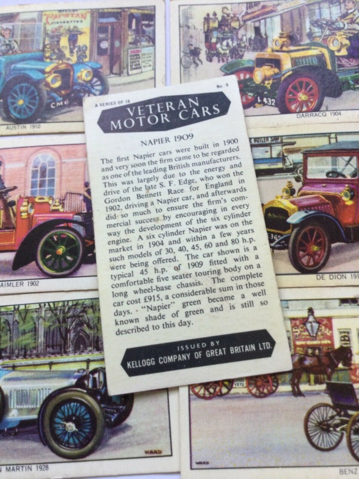 VETERAN MOTOR CARS Kelloggs Collectable Trade Cards - sold individually