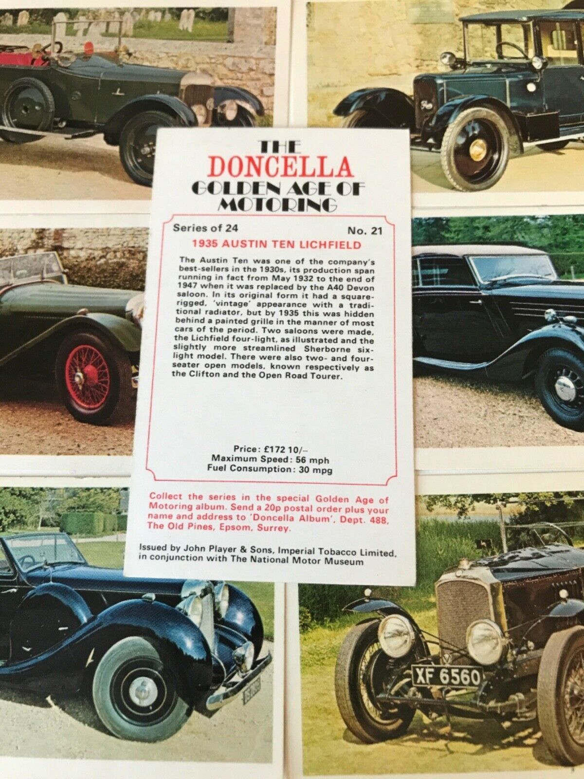 GOLDEN AGE OF MOTORING - Doncella - John Player cigarette cards - take your pick