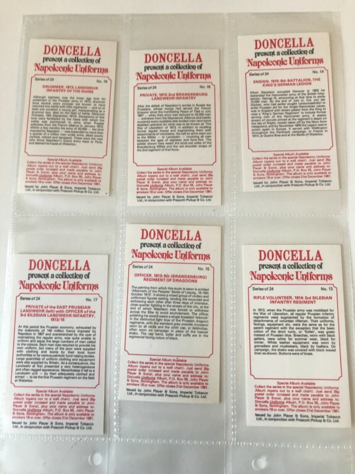 The Doncella Collection Of Napoleonic Uniforms - Complete set of 24 cards