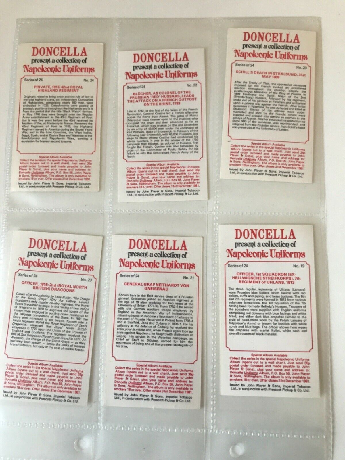 The Doncella Collection Of Napoleonic Uniforms - Complete set of 24 cards