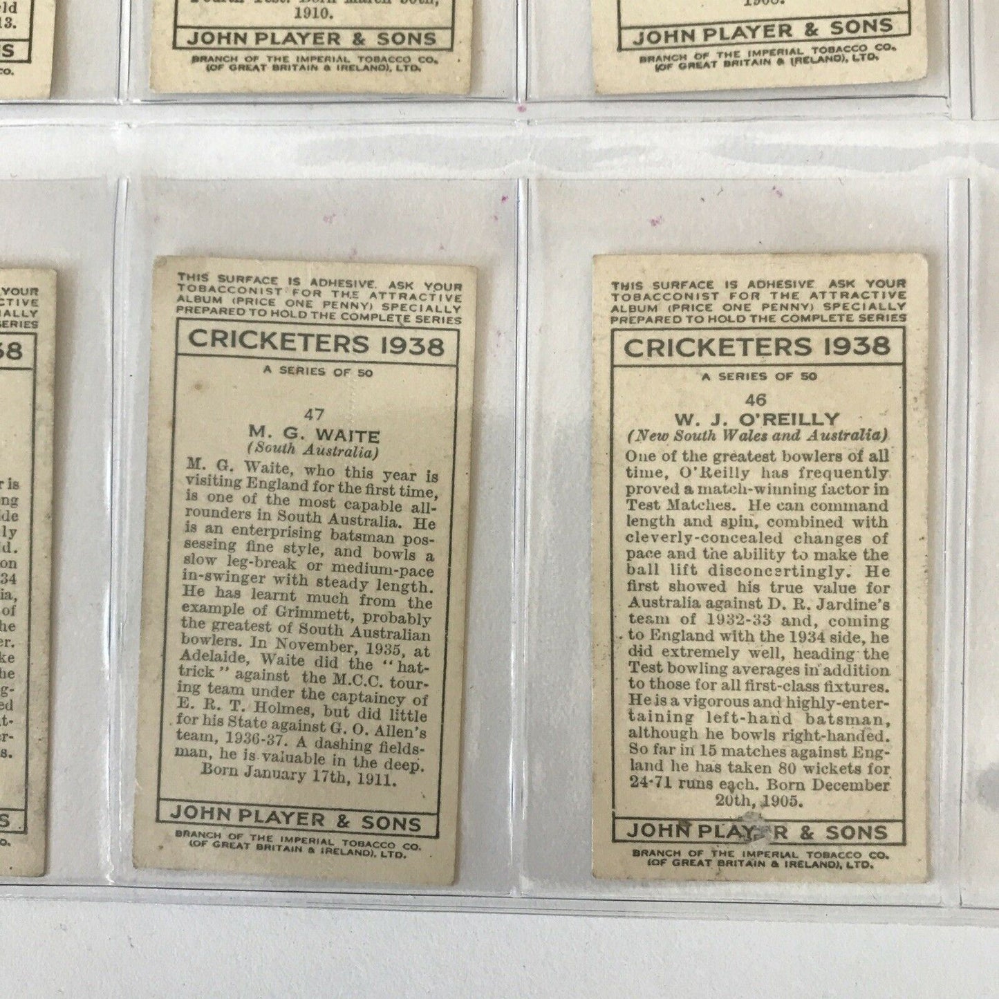 CRICKETERS 1938 (inc BRADMAN) Players 1938 Cigarette Card FULL SET