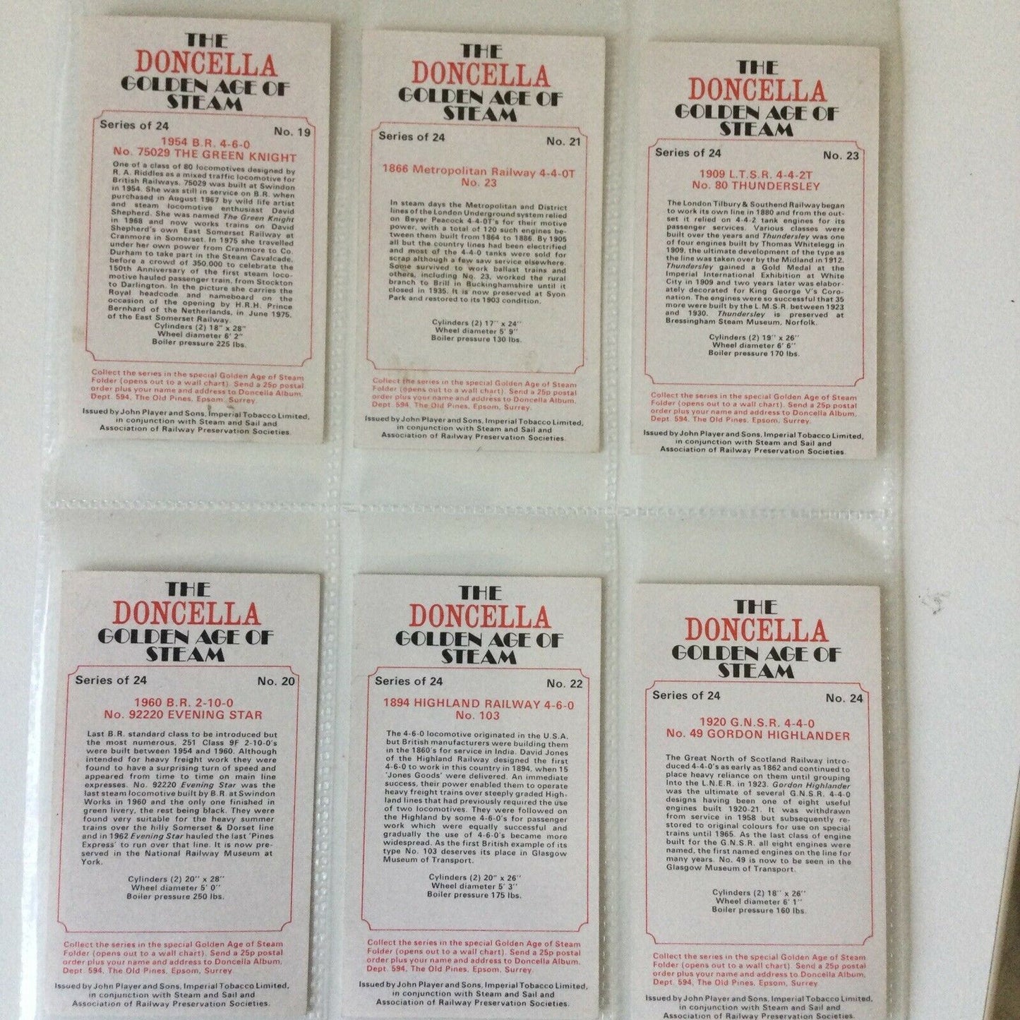 PLAYERS DONCELLA FULL SET GOLDEN AGE OF STEAM 24 Cards EXC GWR MR LMS NER LNER