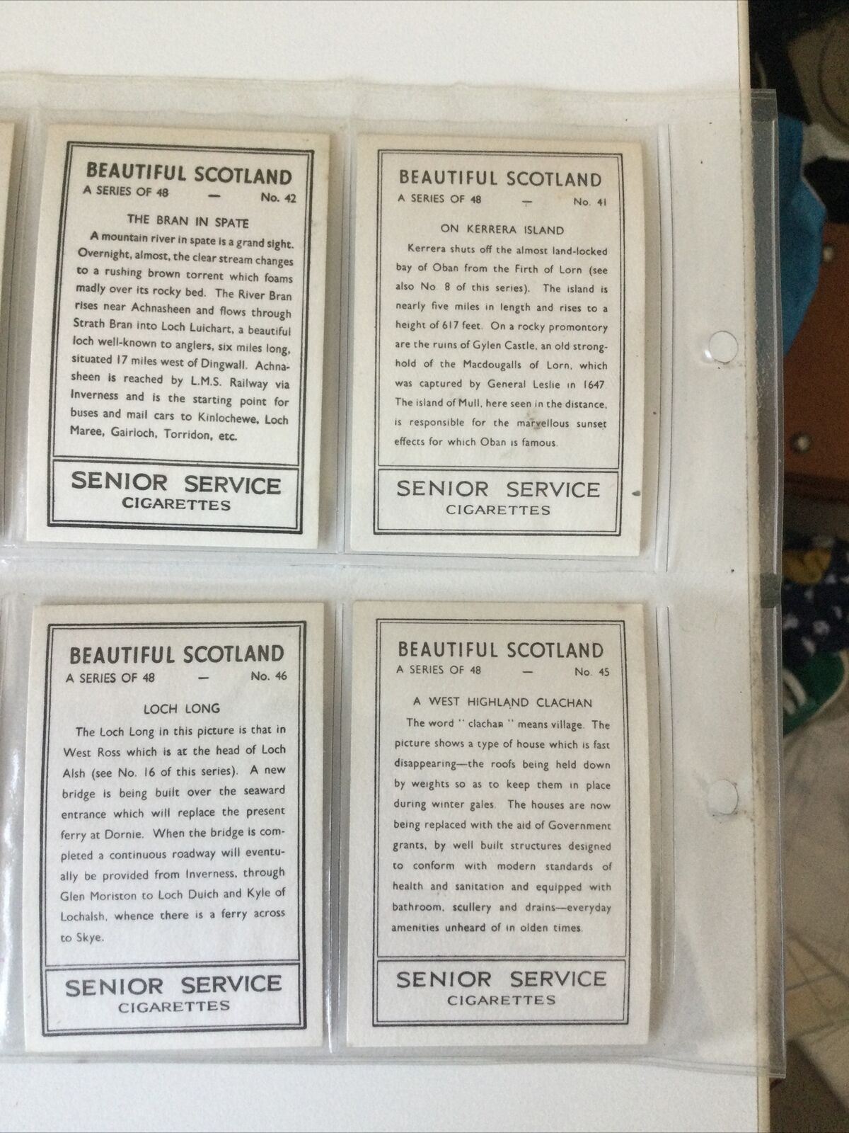 SENIOR SERVICE CIGARETTE CARDS ‘BEAUTIFUL SCOTLAND’ 1939 SET OF 48 IN SLEEVES