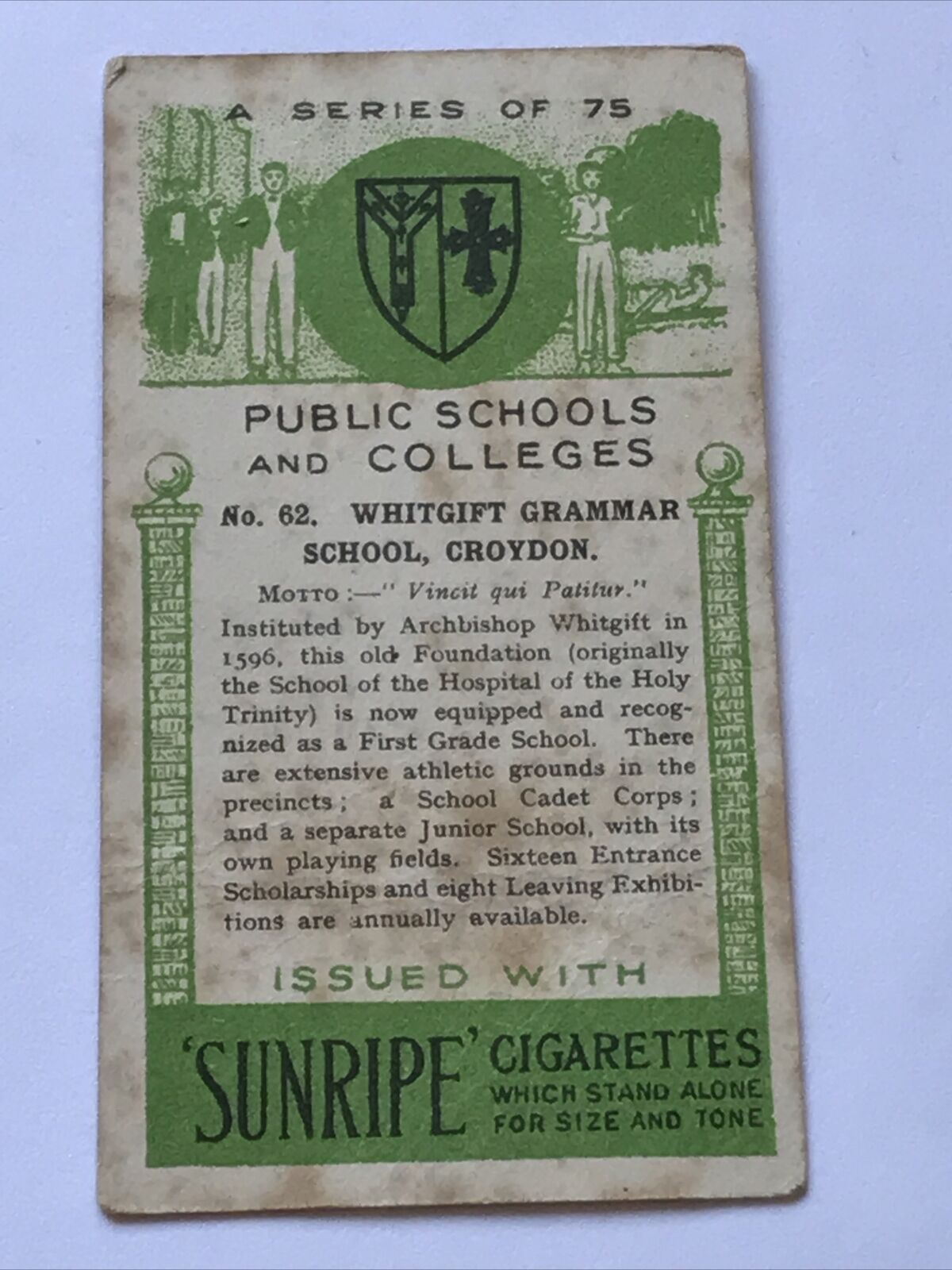 WHITGIFT GRAMMAR SCHOOL CROYDON SUNRIPE PUBLIC SCHOOLS & COLLEGES 1923 No 62