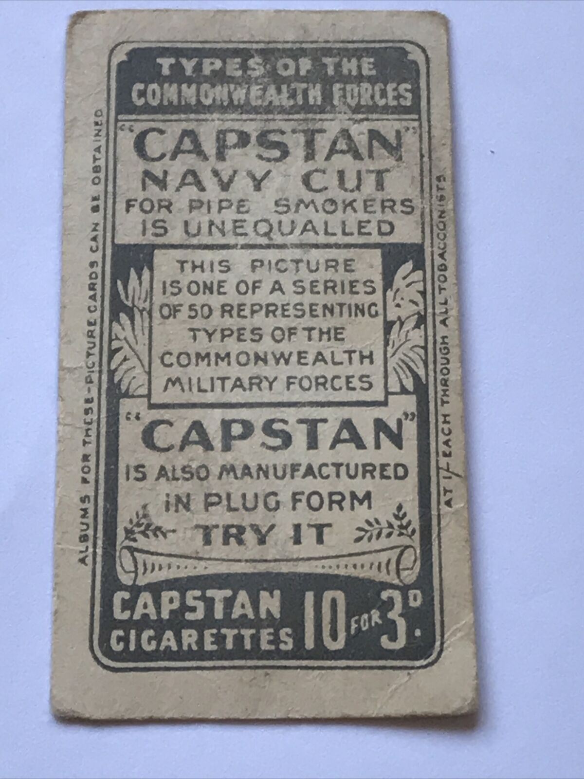 NAVAL BRIGADE Types Of Commonwealth Services Capstan Cigarette Card