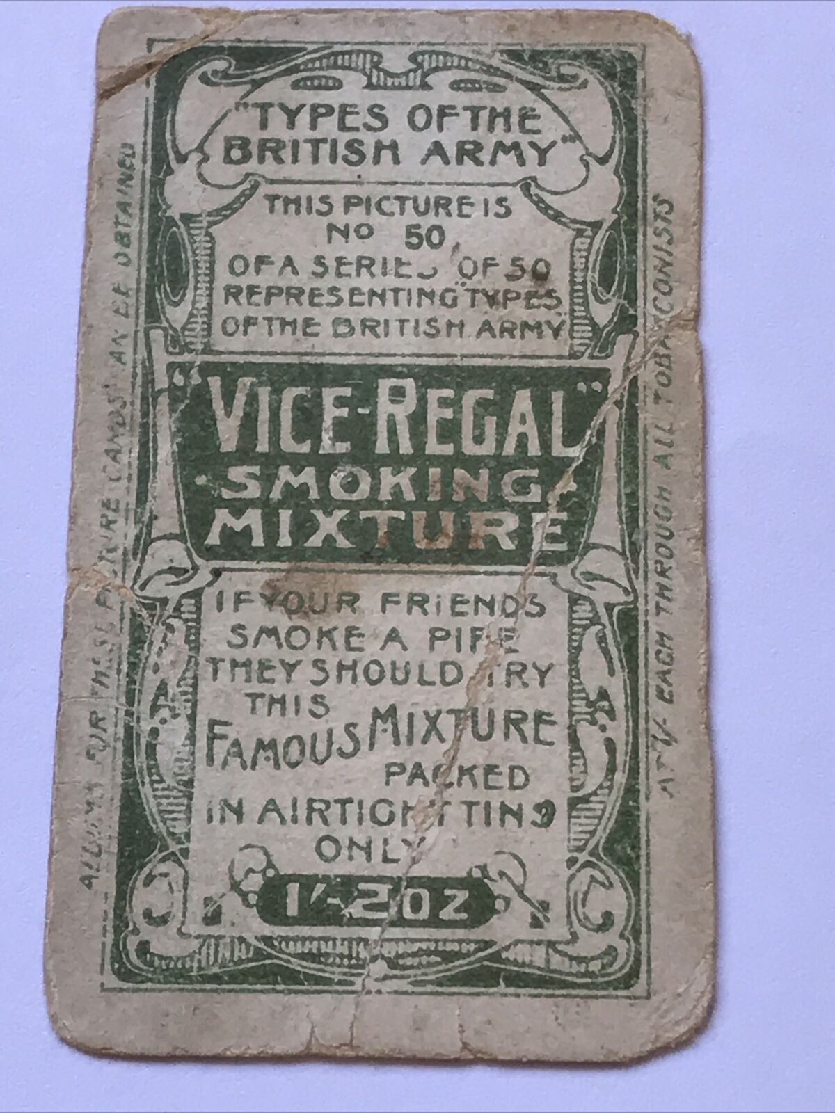 IRISH GUARD PRIVATE REVIEW TYPES Of THE BRITISH ARMY VICE REGAL CIGARETTE CARD